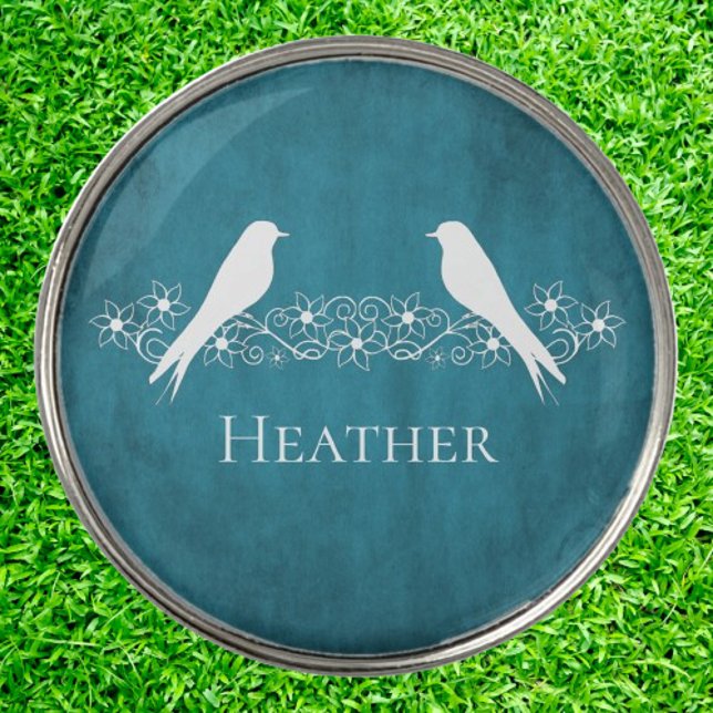 Blue Lovebirds Floral Vine Golf Ball Marker (Blue Lovebirds Floral Vine Golf Ball Marker)