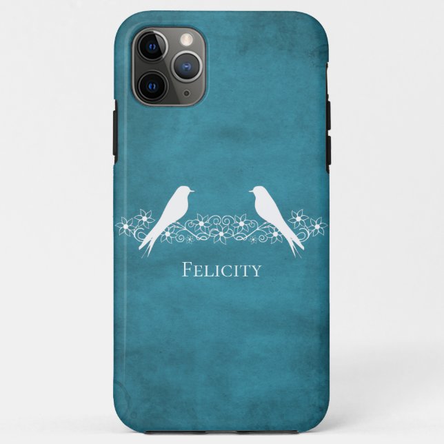 Blue Lovebirds Floral Vine iPhone Case (Back)