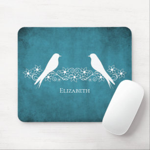 Blue Lovebirds Floral Vine Mouse Pad