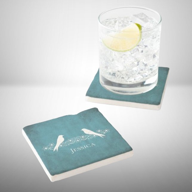 Blue Lovebirds Floral Vine Stone Coaster (Blue Lovebirds Floral Vine Stone Coaster)