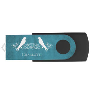 Blue Lovebirds Floral Vine USB Swivel Flash Drive