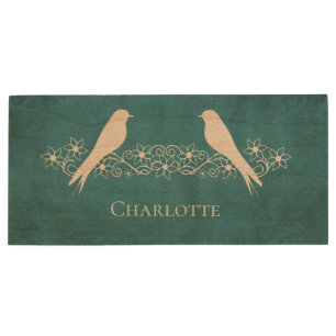 Blue Lovebirds Floral Vine USB Wooden Flash Drive