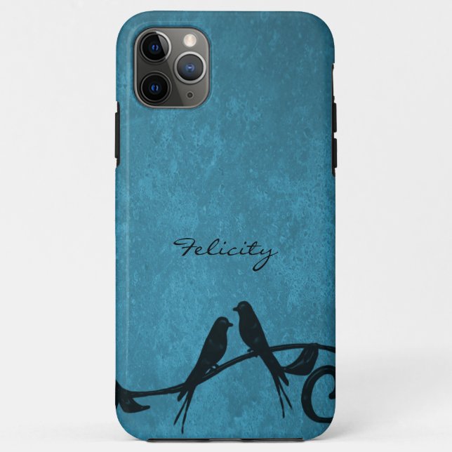 Blue Lovebirds Personalized iPhone Case (Back)