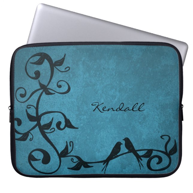 Blue Lovebirds Personalized Laptop Sleeve (Front)
