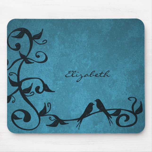 Blue Lovebirds Personalized Mouse Pad (Front)