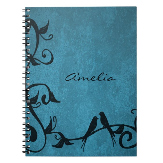 Blue Lovebirds Personalized Notebook (Front)