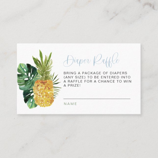 Blue Luau Tropical Diaper Raffle Card (Front)