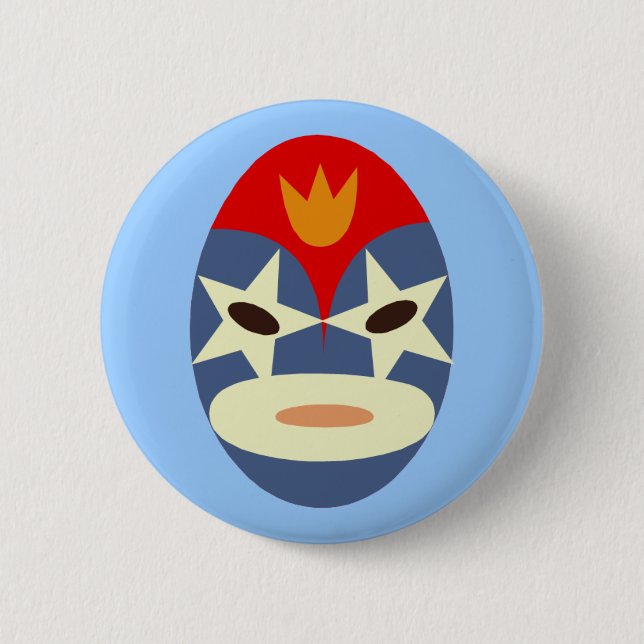Blue Lucha Libre Mask Pinback Button (Front)