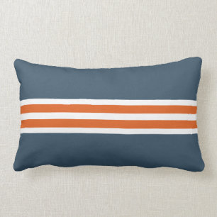 Blue lumbar cushion with orange & white stripes