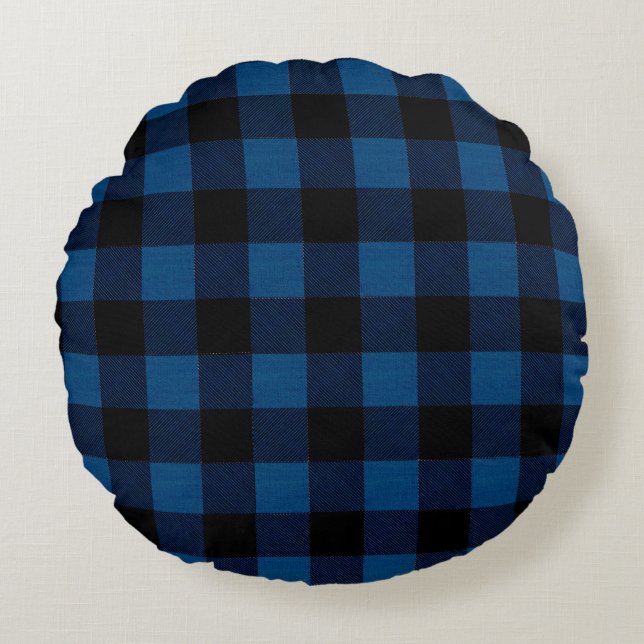 Blue Lumberjack Plaid Round Pillow (Front)