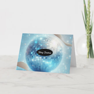 Blue Luminous Disco Ball Christmas Holiday Card