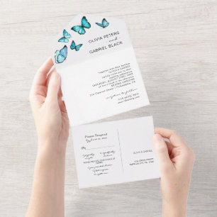 Blue luxury butterflies. Elegant airy Wedding All In One Invitation