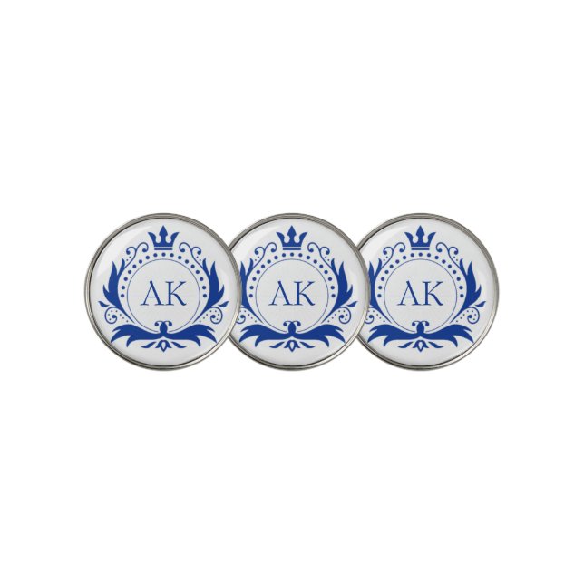 Blue Luxury Crown Monogram Golf Ball Marker (3 Up)