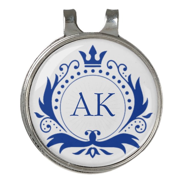 Blue Luxury Crown Monogram Golf Hat Clip (Front)