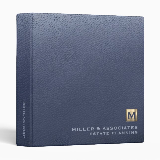 Blue Luxury Gold Initial Logo 3 Ring Binder (Front/Spine)