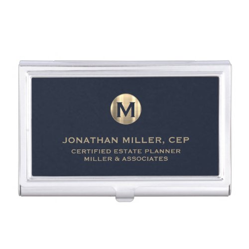 Blue Luxury Gold Initial Logo Business Card Case