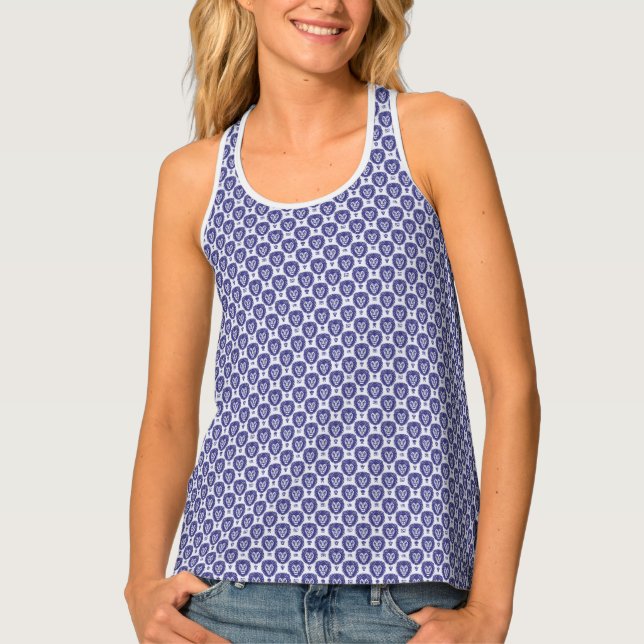 Blue Luxury Lion Head Pattern Tank Top (Front)