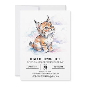 Blue Lynx Cub Birthday Invitation