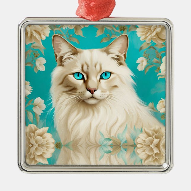 Blue Lynx Point Siamese Portrait Art Metal Ornament (Front)