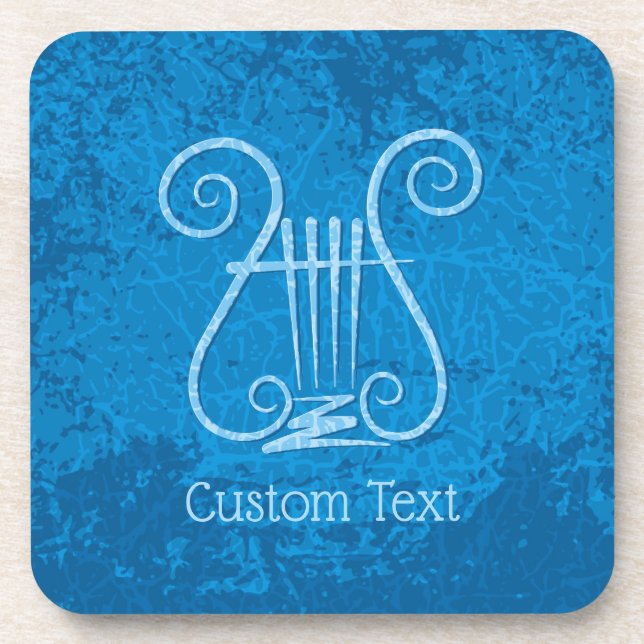Blue Lyre Background Beverage Coaster (Front)