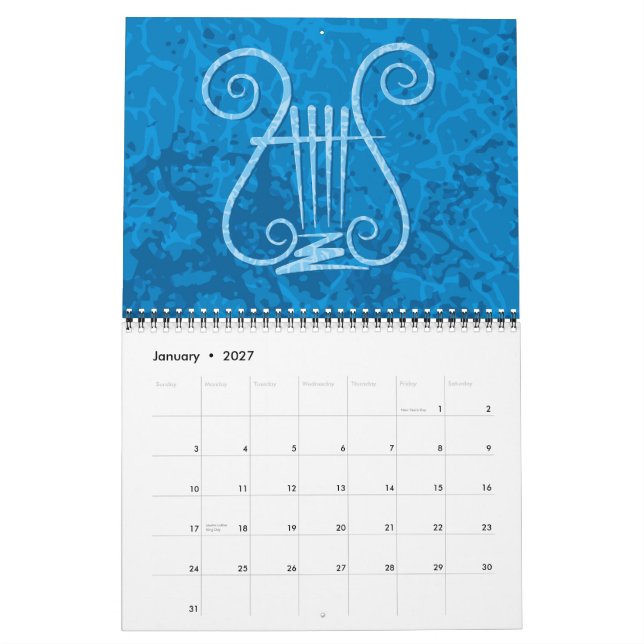 Blue Lyre Background Calendar (Jan 2027)