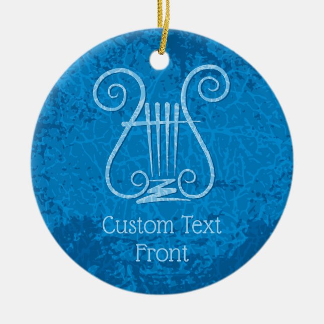Blue Lyre Background Ceramic Ornament (Front)