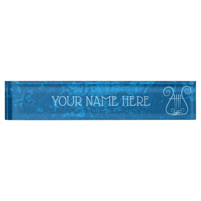 Blue Lyre Background Desk Name Plate (Front)