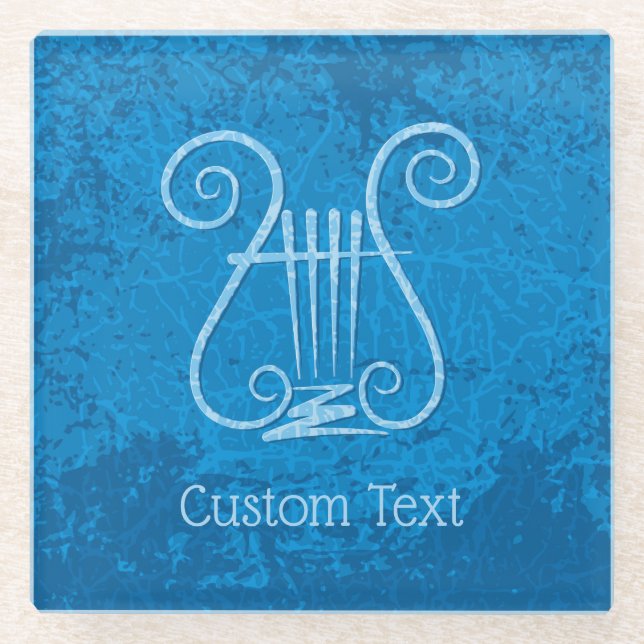 Blue Lyre Background Glass Coaster (Front)