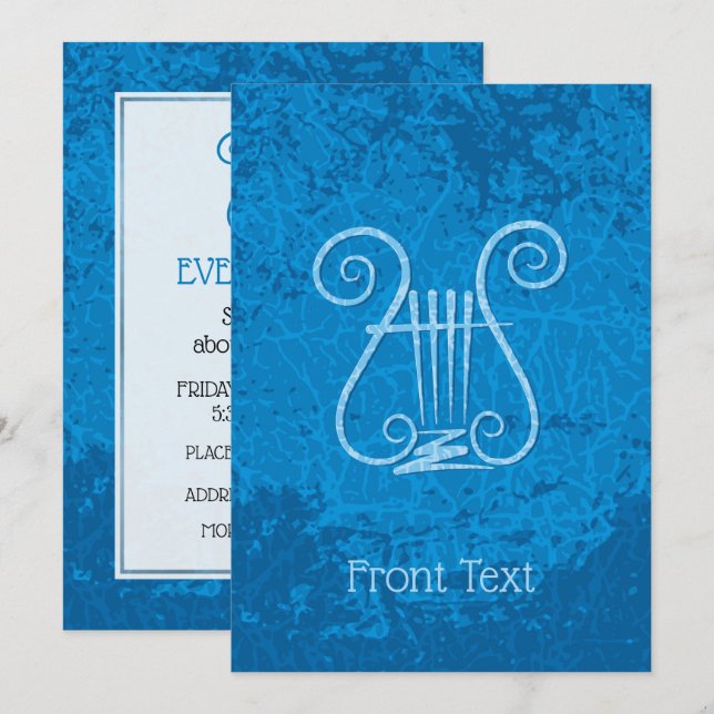 Blue Lyre Background Invitation (Front/Back)
