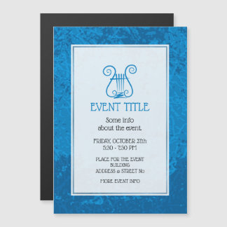 Blue Lyre Background Magnetic Invitation
