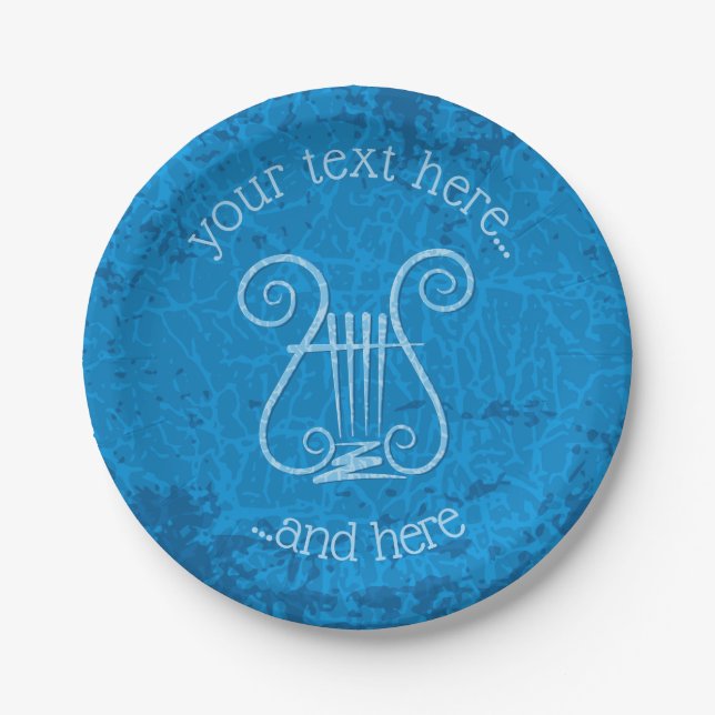 Blue Lyre Background Paper Plates (Front)