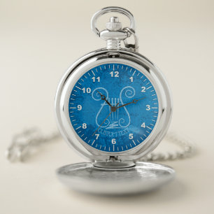 Blue Lyre Background Pocket Watch