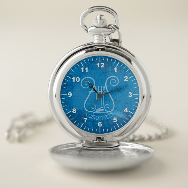 Blue Lyre Background Pocket Watch (Inside)