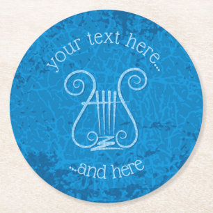 Blue Lyre Background Round Paper Coaster