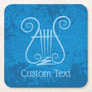 Blue Lyre Background Square Paper Coaster