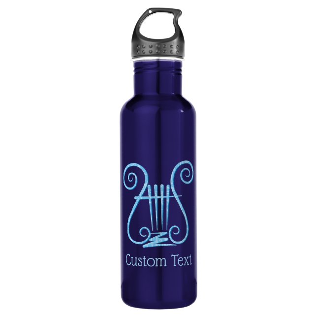 Blue Lyre Background Stainless Steel Water Bottle (Front)