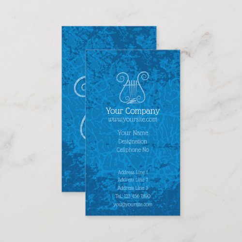 Blue Lyre Background Vertical Business Card