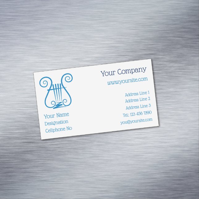 Blue Lyre Business Card Magnet (In Situ)