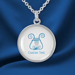 Blue Lyre Sterling Silver Necklace