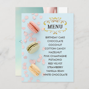 Blue Macarons Elegant Flavors Menu Postcard