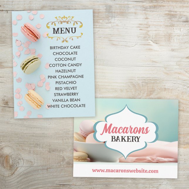 Blue Macarons Elegant Flavors Menu Postcard (Creator Uploaded)