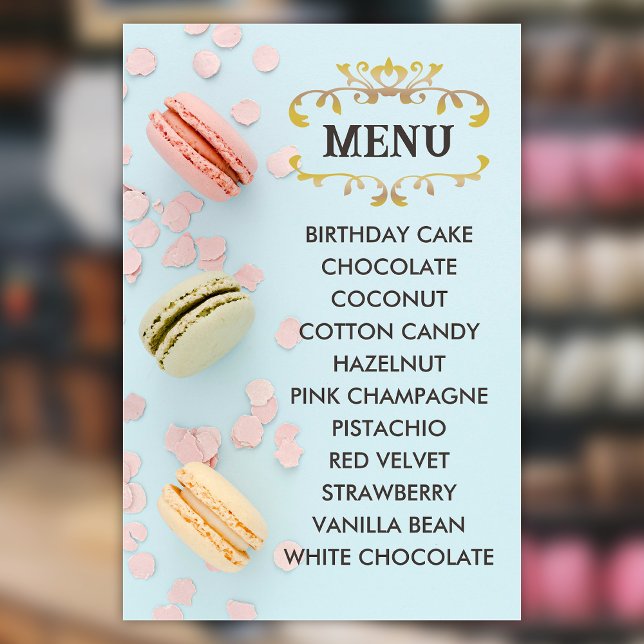 Blue Macarons Store Flavors Large Sign Menu Acrylic Print (Creator Uploaded)