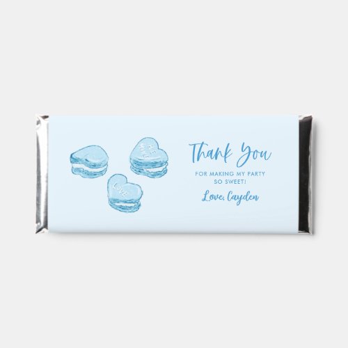 Blue Macarons Valentine Birthday Party Thank You Hershey Bar Favors