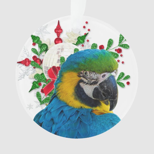 Blue Macaw Parrot Christmas Ornament (Front)