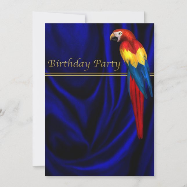 Blue Macaw Parrot Satin Birthday Party Template (Front)