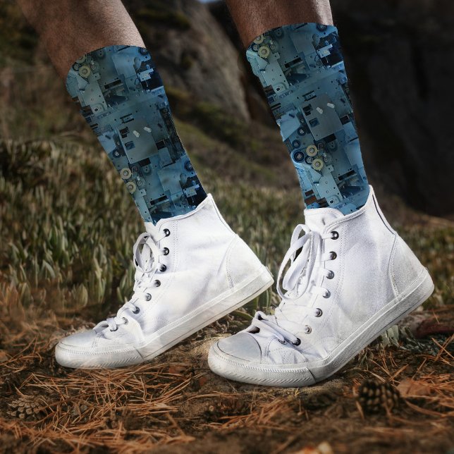 Blue Machinery Mechanical Robotic Funny Cool Geeky Socks (Creator Uploaded)