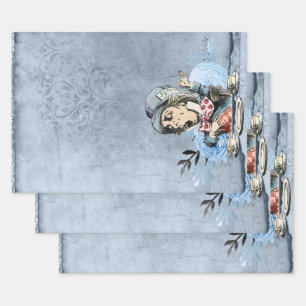 Blue Mad Hatter Alice in Wonderland Wrapping Paper Sheets