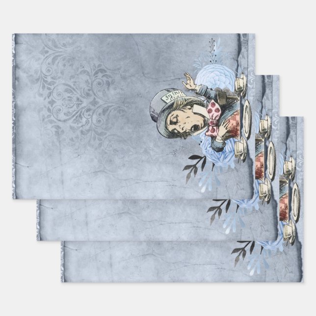 Blue Mad Hatter Alice in Wonderland Wrapping Paper Sheets (Set)