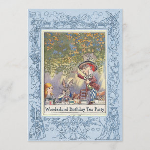 Blue Mad Hatter's Wonderland Birthday Tea Party Invitation