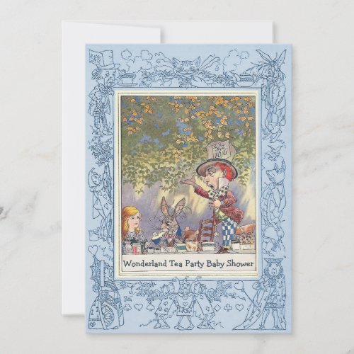 Blue Mad Hatters Wonderland Tea Party Baby Shower Invitation